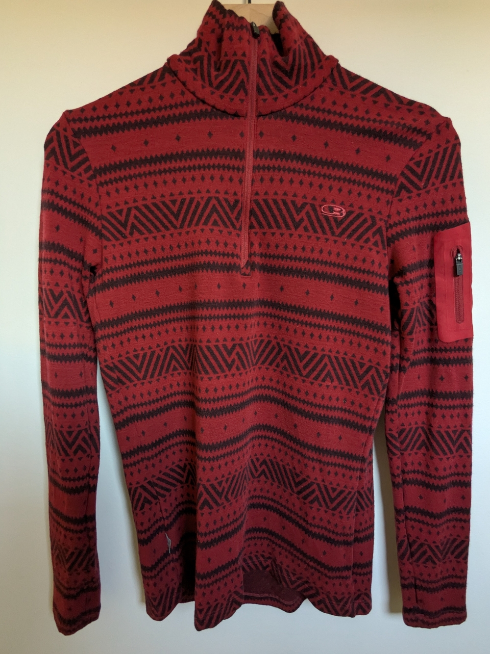Icebreaker Merino 260 Vertex Half-Zip Pullover Red Aztec Fair Isle Women's M